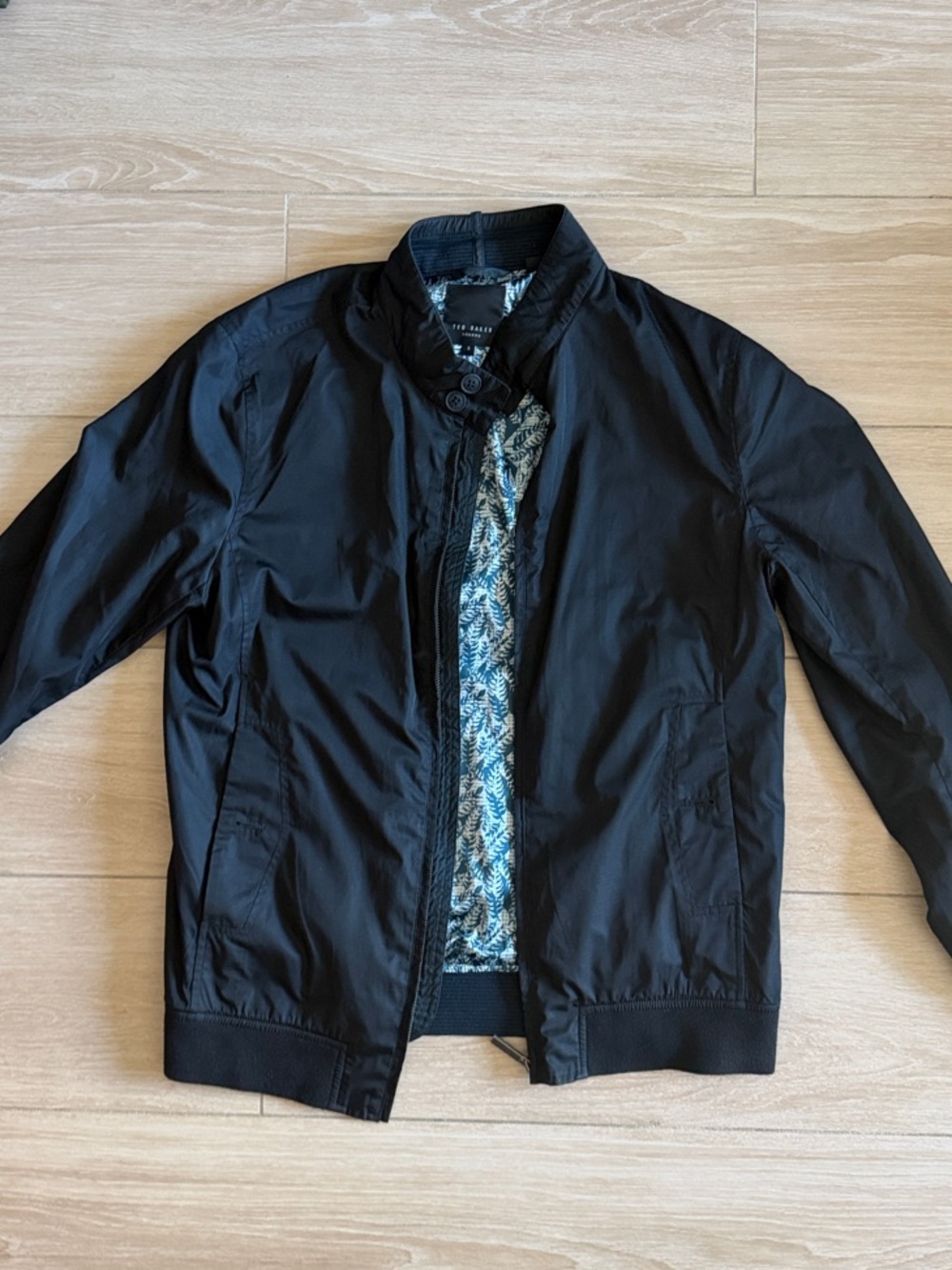 Ted Baker London Black Bomber Jacket with Patterned Lining
